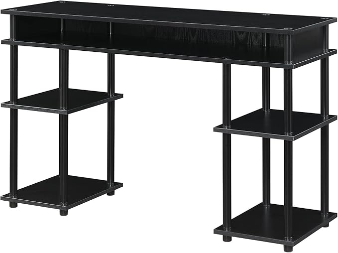 Convenience Concepts Designs2Go No Tools Desk Home Office Desk with Shelves Corner Shelf Vanity Desk Computer Desk Nail Table for Nail Tech - 47.25 L x 15.75 W x 30 H Black/Black