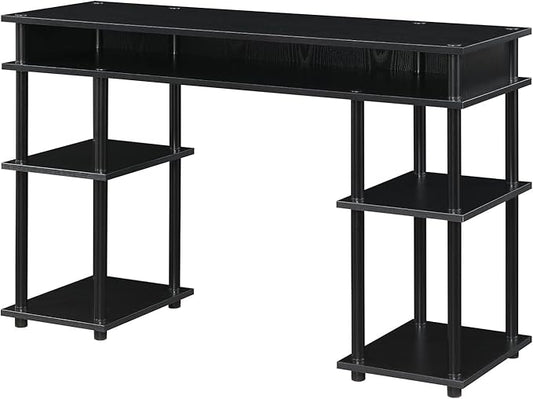 Convenience Concepts Designs2Go No Tools Desk Home Office Desk with Shelves Corner Shelf Vanity Desk Computer Desk Nail Table for Nail Tech - 47.25 L x 15.75 W x 30 H Black/Black