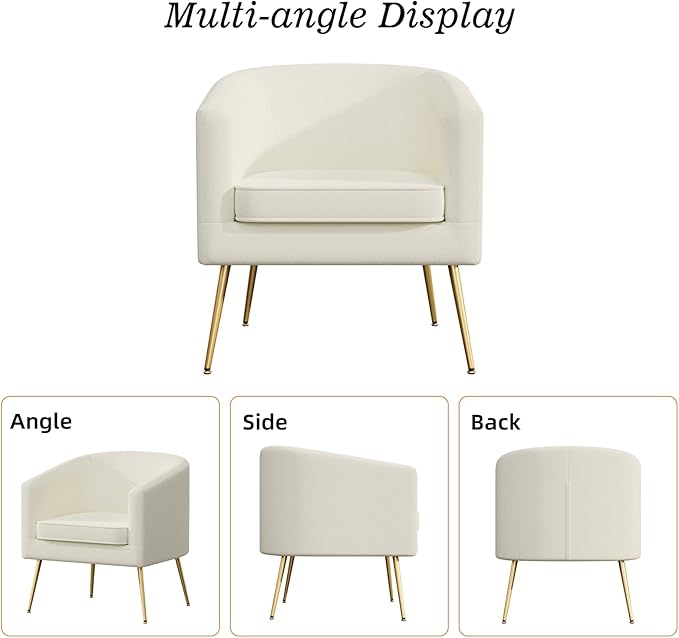 Velvet Barrel Chair Modern Accent Chair Set of 2 with Metal Sturdy Legs Club Chair Comfy Armchair Modern Tub Chair for for Living Room Bedroom Waiting Room White