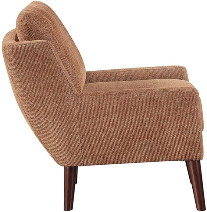 Pemberly Row Contemporary Chenille Accent Chair Orange Finish Soft Upholstery Reversible Cushions Espresso Wood Legs High-Density Foam Padding Durable Seating for Living Room or Bedroom