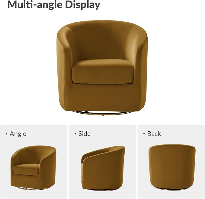 HULALA HOME Swivel Accent Chair with Gold Metal Base Set of 2 Contemporary Velvet Curved Swivel Barrel Chair Upholstered Club Armchair Leisure Single Sofa for Living RoomBedroom(Golden)