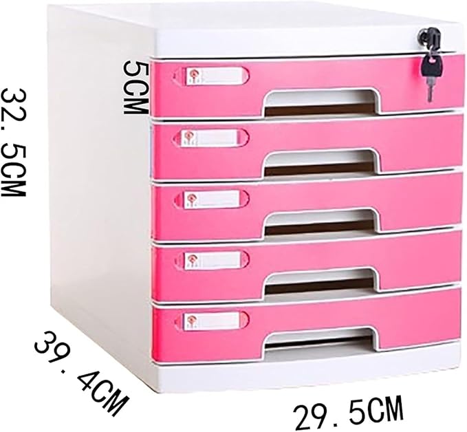 Pink Cabinets with Key- 3/5/7 Drawers Cabinet with Lock Plastic Drawer for Documents Mobile Filing Cabinet (Color : Pink Size : 5)