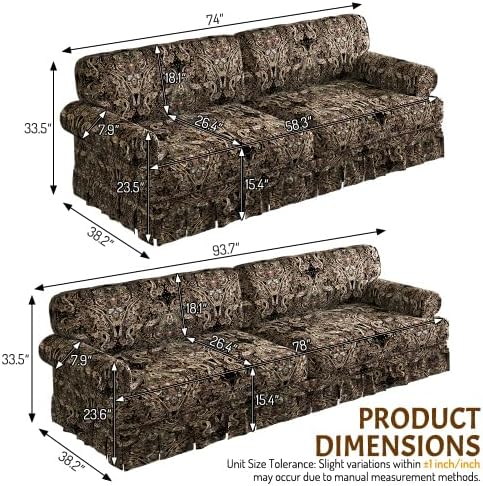 Luxury 3&amp4-Seater Sectional Couch Elegant Pleated Skirt Design and Rolled Arms 26.4 Extra-Deep Seat Couches for Living Room Apartment Soft Cushions &amp Sturdy Frame Oxford Sofa Black Flor