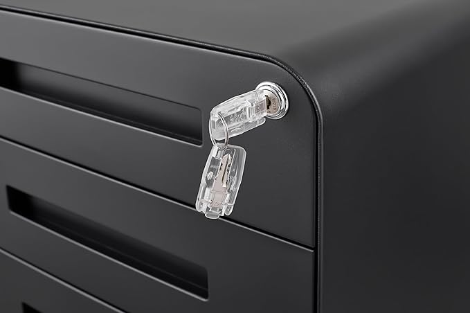 3 Drawer Mobile File Cabinet Under Desk OfficeSimple Style Versatile Storage Cabinet for Legal/Letter/A4 Files 5 Wheel Design Anti-Tilting Cold Rolled Steel Waterproof Moisture-Proof Black