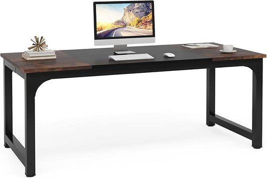 Tribesigns Modern Computer Desk 70.8 x 31.5 inch Large Office Desk Computer Table Study Writing Desk Workstation for Home Office Black Metal Frame