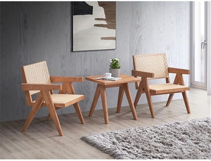 Pemberly Row Rattan &amp Wood Accent Chair Natural Finish 32H x 24W x 26D Square Arms Woven Rattan Seat &amp Backrest Rustic Coastal Style Durable Wooden Frame Living Room or Family Room S