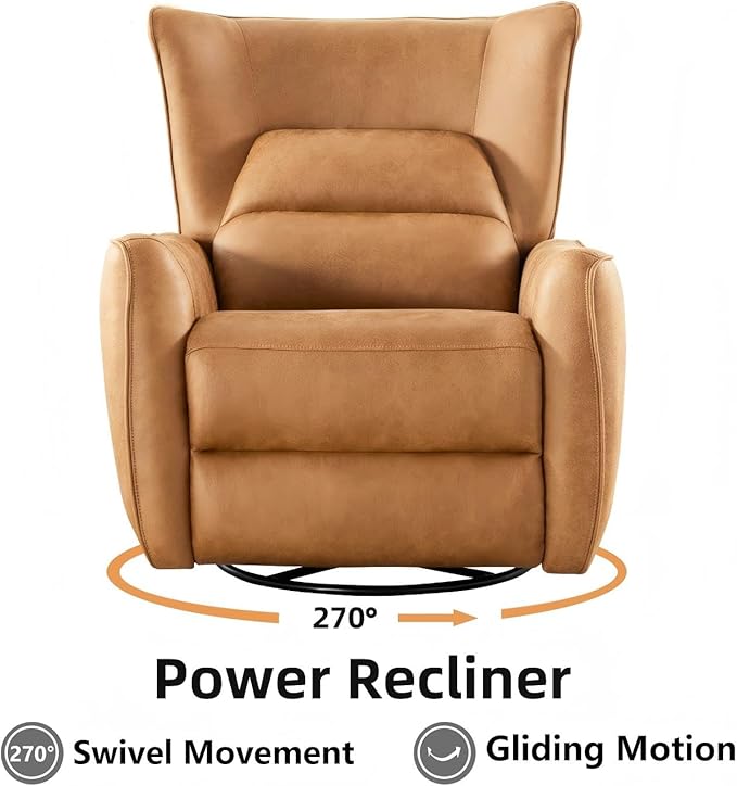 INZOY Power Swivel Rocker Recliner Glider Oversize Electric Swivel Rocker Recliners with Highly Enveloping Backrest Nursery Rocking Recliner Chair Fabric Reclining Sofa for Living Room Brown