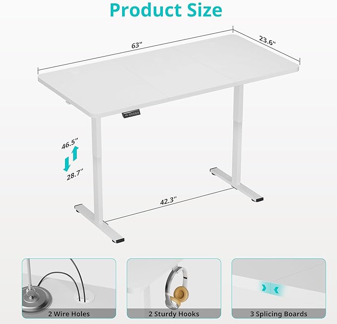 Simple Deluxe 24x63 Inches Sit Stand up Desk with Cable Management Electric Standing Desk Adjustable Height Stand up Desks Ergonomic Rising Computer Table with Memory Preset White