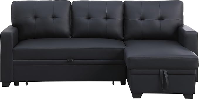 Ball &amp Cast L-Shape Reversible Sectional Sleeper Sofa Bed 4 in 1 Pull Out Couch with Storage Chaise &amp Removable Back CushionsConvertible Sleeper Corner Couch Pull-Out Sofa Bed for Living Room