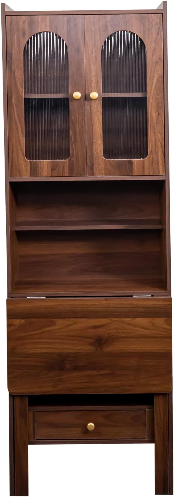 24 Foldable Storage Computer Desk Gaming Desk with Shelf &amp Drawer Home Office Desk for Space-Saving Workstation Walnut