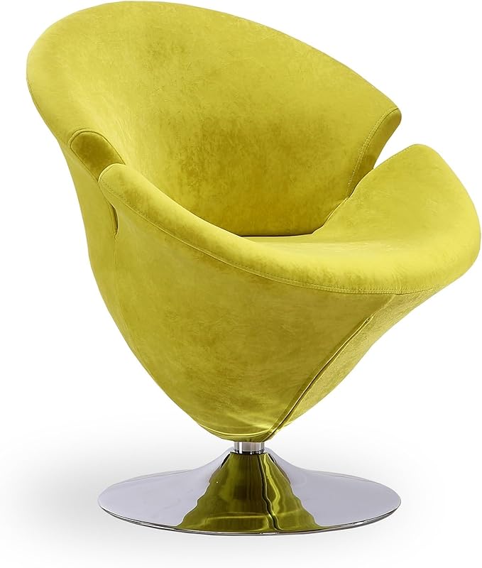 Manhattan Comfort Tulip Swivel Accent Chair Set of 2 with 360° Turn Modern Flower Inspired Design Soft Velvet Upholstery Polished Chrome Base No Assembly Required 300 Lbs Capacity Green