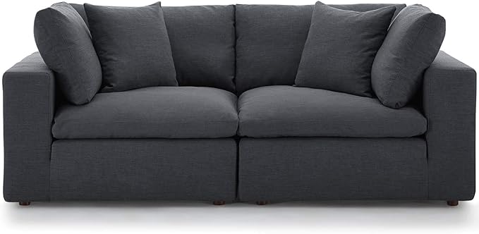 Modway Commix Down Filled Overstuffed 2 Piece Sectional Sofa Set Two Corner Chairs Gray