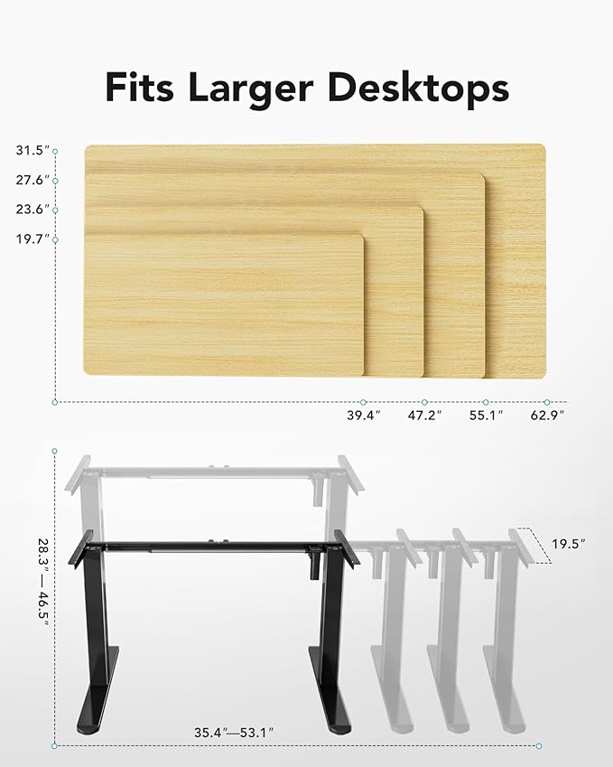 Marsail Standing Desk FrameElectric Standing Desk Legs with Powerful MotorHeight-Adjustable Desk Leg with 176 lbs Max Load for Various DesktopsStand up Desk Legs with 4 Memory PresetsFrame Only