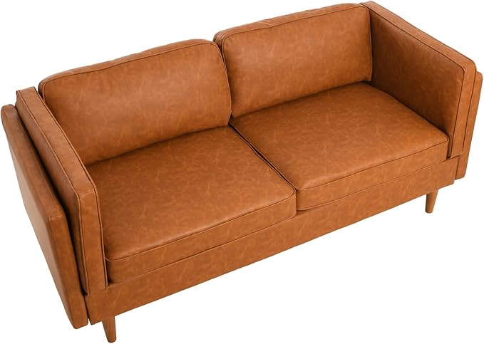 Creative Co-Op Atley High Sided Sofas Vegan Cognac Leather