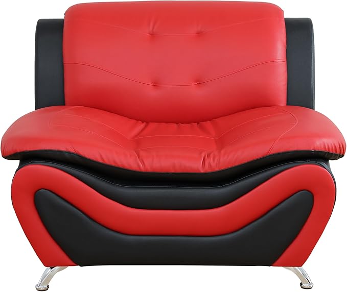Living Room Furniture Set for Living Room Faux Leather Couch Sets Modern Couch for Apartment Home Office(ChairRed&ampBlack)