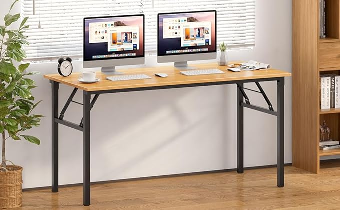 SDHYL Folding Desk 60inch No Assembly Folding Desks for Small Spaces Sturdy Computer Desk Functional Home Office Desks Study Writing Desk Office Table Workstation for Home Office Oak