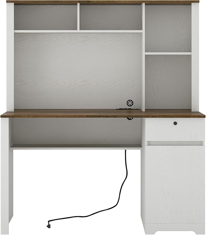 Computer Desk with Hutch BookshelfWood Executive Desk Teens Student Desk Writing Laptop Home Office Desk with Drawers3 AC Outlets and 2 USB Charging PortsStudy Laptop Table for Home