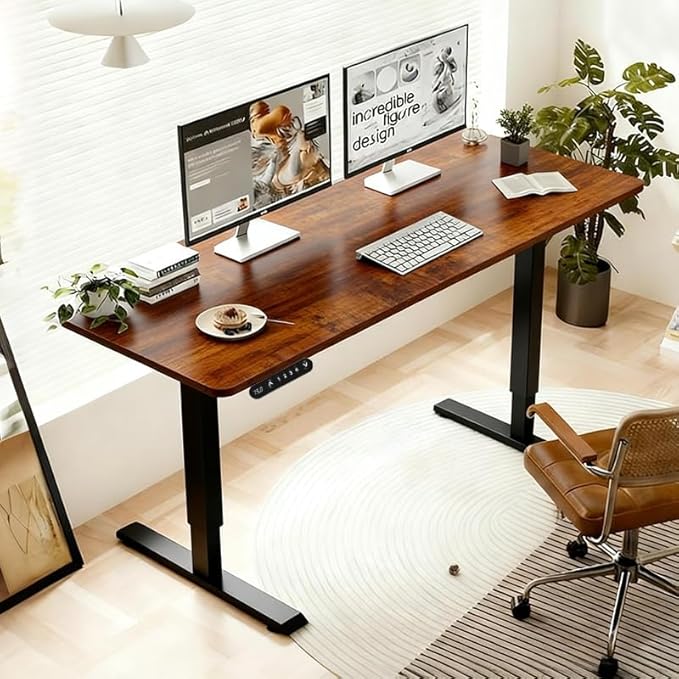 55 Inch Electric Standing Desk Height Adjustable Computer Gaming Desks for Home Office Bedroom Craft Study Table and Work Standing DesksBrown