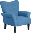 MELLCOM Mid Century Wingback Arm ChairModern Upholstered Fabric High Back Accent Chair with Wood LegsUpholstered Single Sofa Club Chair for Living Room Bedroom Home Office Blue