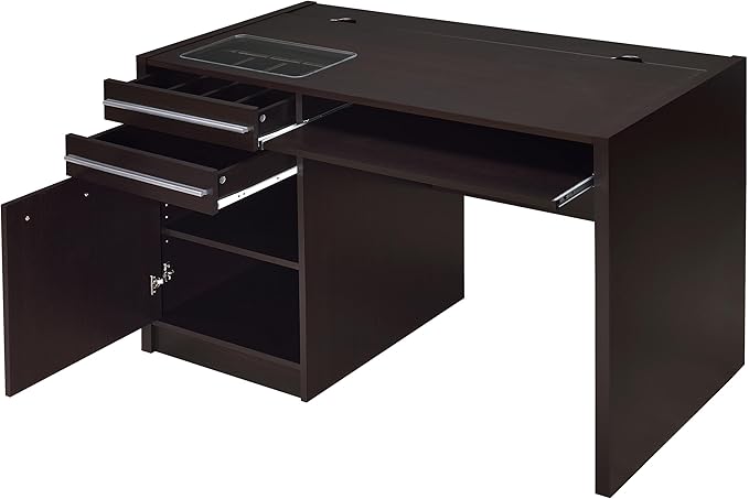 Coaster Home Furnishings - Halston - Engineered Wood - 47-Inch Computer Desk with Drawers Door Cabinet &amp Lift-Top Storage Tempered Glass Top Contemporary Style - Home Office - Cappuccino - 8007
