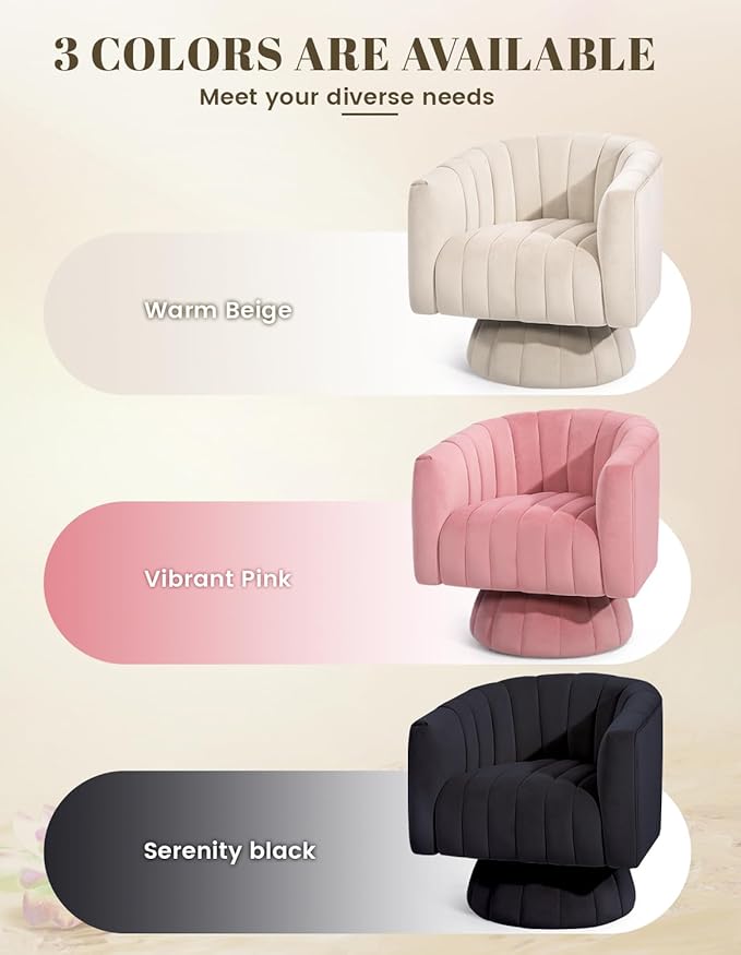 Kromax Swivel Accent Chair with Armrest Set of 2 Mid Century 360 Degree Swivel Barrel Chair Overstuffed Tufted Velvet Ideal for Living Room Bedroom Reading Room Beige