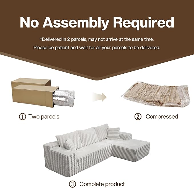 106'' Modular Sectional Sofa L-Shaped Boneless Cloud Couch with Chaise Lounge 4-in-1 Flexible Combination Faux Rabbit Fur &amp Layered Cushion Deep Seat No Assembly Beige Right Facing Chaise
