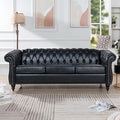 84 Chesterfield Couch PU Leather Modern Rolled Arm Tufted Back 3 Seater Sofa Upholstery Nailhead Trim Couches for Living Room Office (Black)
