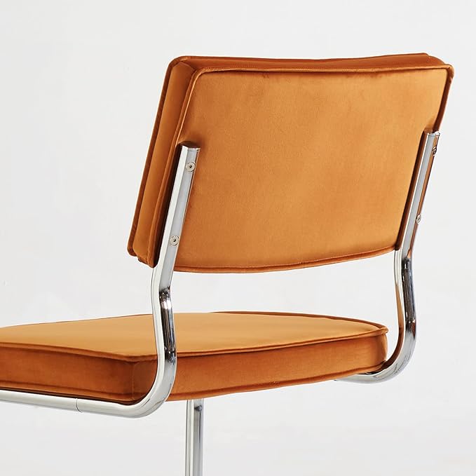 Orange Velvet Dining ChairsMid Century Morden Dining Chairs Minimalistic Style Kitchen &amp Dining Room Chairs Upholstered Comfort Chairs with Chrome Metal Legs Set of 2