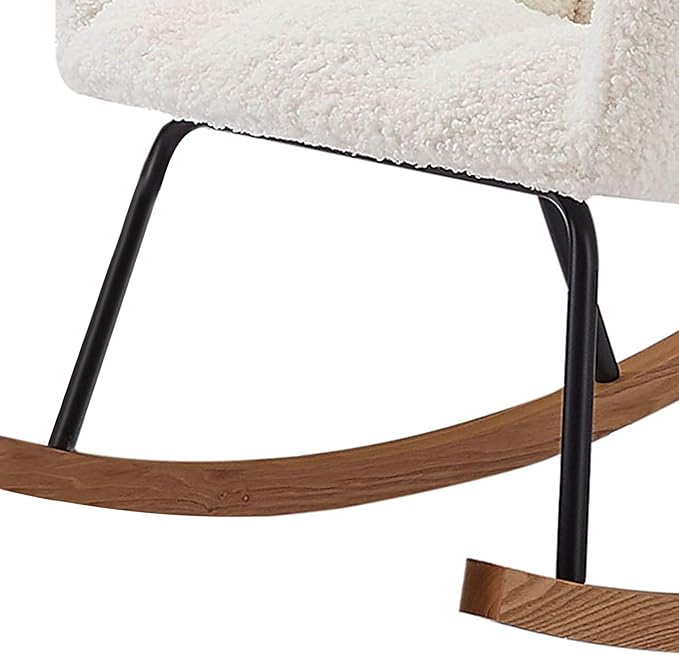 Modern Rocking Chair with High Backrest Armrests Ergonomic Design Lounge Recliner Chair for Living Room Bedroom Playroom Beige with Soft Seat