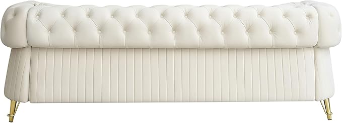 89 Sofa Couch Tufted Velvet Chesterfield Sofa Modern 3 Seat Sectional Couch with 2 Toss Pillows for Living Room Beige