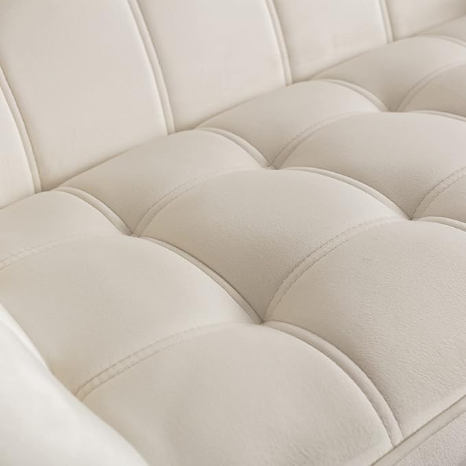 48 Small Loveseat for Small Spaces Modern Sherpa Mini Sofa Couch 2-Seater Velvet Love Seat with Quilting Back and Gold Legs for Living Room/Bedroom Cream