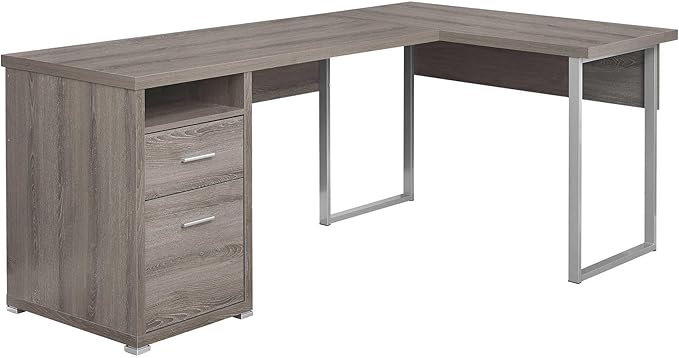 Monarch Specialties I 7255 Computer Desk Home Office Corner Left Right Set-up Storage Drawers 80L L Shape Work Laptop Metal Laminate Brown Grey