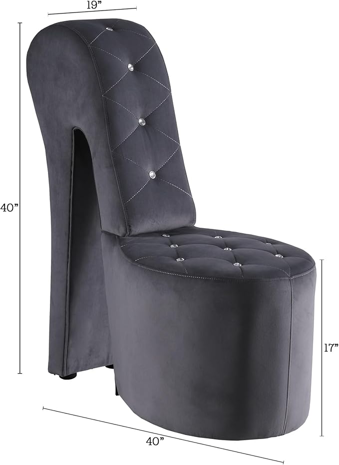Tristam 40 Modern Glam High Heel Lounge Chair Armless Chair with Upholstered Crystal-Like Buttons and Diamond Stitching Comfortable Indoor Seating for Bedroom Living Room (Grey (Velvet))
