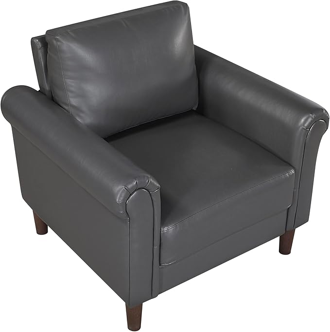 Lexicon 35 W Living Room Accent Chair Faux Leather Upholstered Armchair with Rolled Arm for Bedroom/Office/Waiting Room Single Sofa Chair Dark Gray