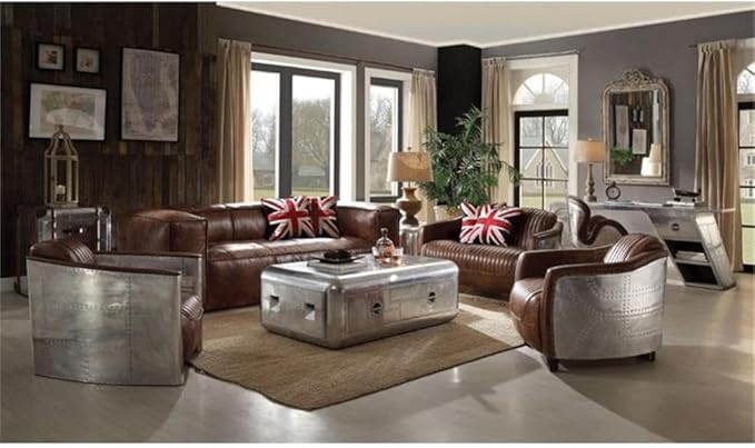 Acme Brancaster Chair in Retro Brown Top Grain Leather and Aluminum