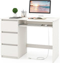 Tangkula White Desk with 3 Storage Drawers &amp Built-in Charging Station Home Office Desk with Keyboard Tray PC Desk Study Writing Table Vanity Table for Bedroom Computer Workstation (White)
