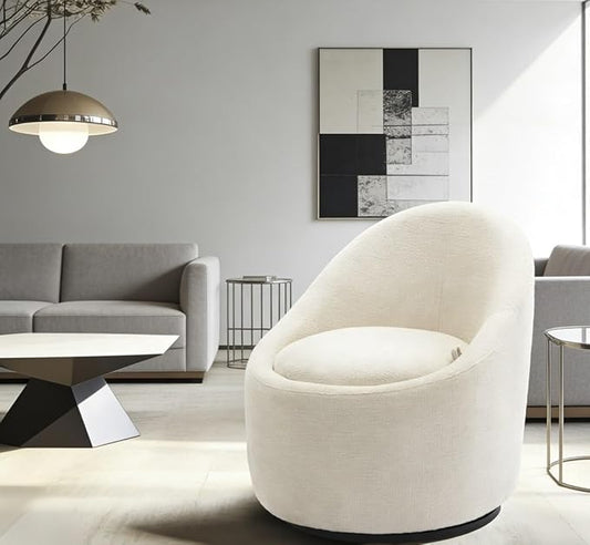COLAMY 360° Swivel Accent Chair Swivel Barrel Armchair with Hidden Storage Modern Small Round Chair for Living Room/Bedroom Beige