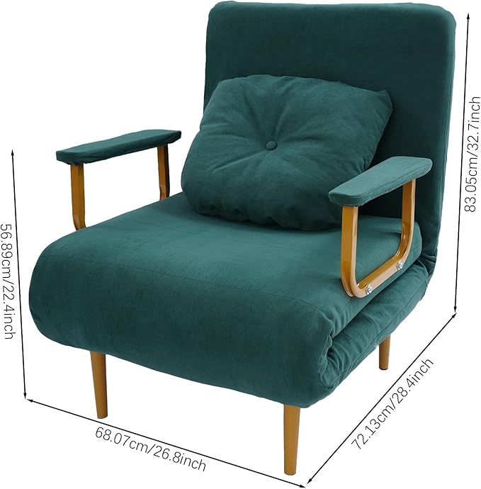 Folding Sofa Bed Convertible Sleeper Chair Single Sleeper Sofa Adjustable Backrest Futon Floor Couch Lounge Sofa for Living Room and Bedroom (Green)