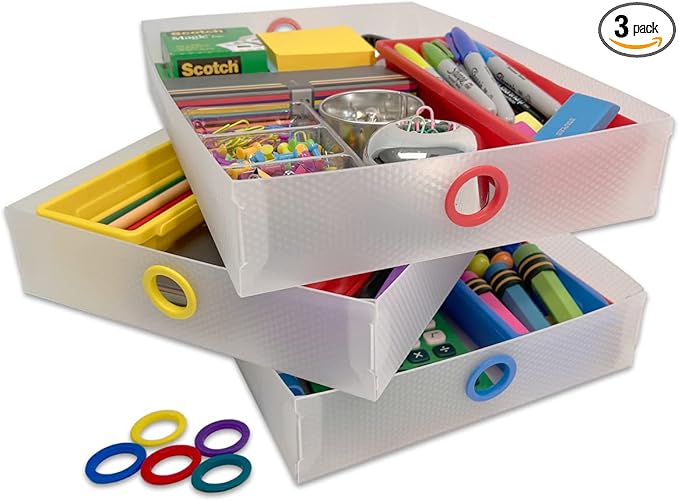 Ultimate Office TierDrop Supply Drawers Measure 9w x 12d x 2 1/4 Inches High for Desk Accessories and Supplies Set of 3 Includes Color-Coded Finger Rings for Fast and Easy Access to Contents