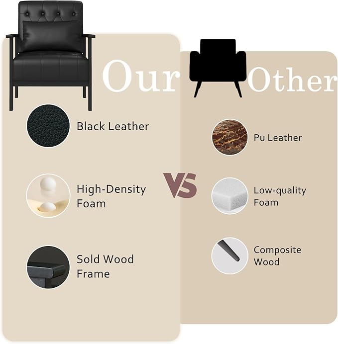 AODAILIHB Black Accent Chair Set of 2 Mid Century Modern Living Room Chairs Armchairs Waiting Room Chairs Small Accent Chair Comfy Leather Side Chair for Living Room Office with Pillow (2 Black)