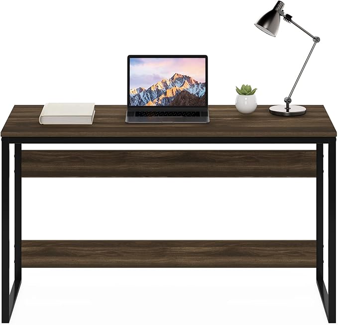 Furinno Moretti Desk 52 Wide Metal Frame Gaming Desk Rectangular Computer Desk Writing Desk Office Desk for Home Office Study Room Dorm Bedroom Brown Walnut