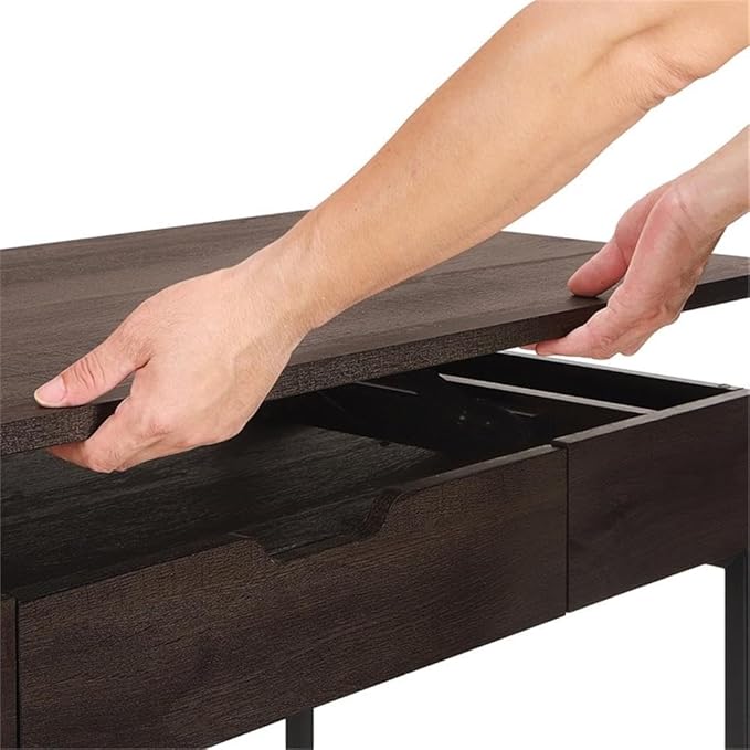 Pemberly Row Contemporary Sit-to-Stand Desk 40 W x 20 D x 31 H Ozark Ash Engineered Wood Adjustable Height Patent Pending Lift Mechanism Drawer and Storage Modern Steel Frame Home Office