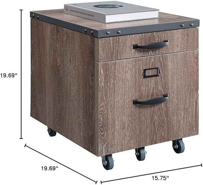 NBF 16 W Two Drawer Mobile Pedestal Cabinet with Lock - Oak Laminate Office Filing Cabinets - Modern Mobile File Cabinet Document Storage