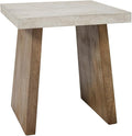 Signature Design by Ashley Brendalhouse Casual End Table with Faux Cement Top and Double Plinth Base Solid Mango Wood Melamine Laminate Casually Cool Design Light Brown &amp White