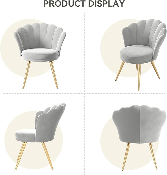Velvet Accent Chair with Gold Metal Legs Vanity Chair for Makeup Room Upholstered Guest Chair for Living Room for Bedroom Grey