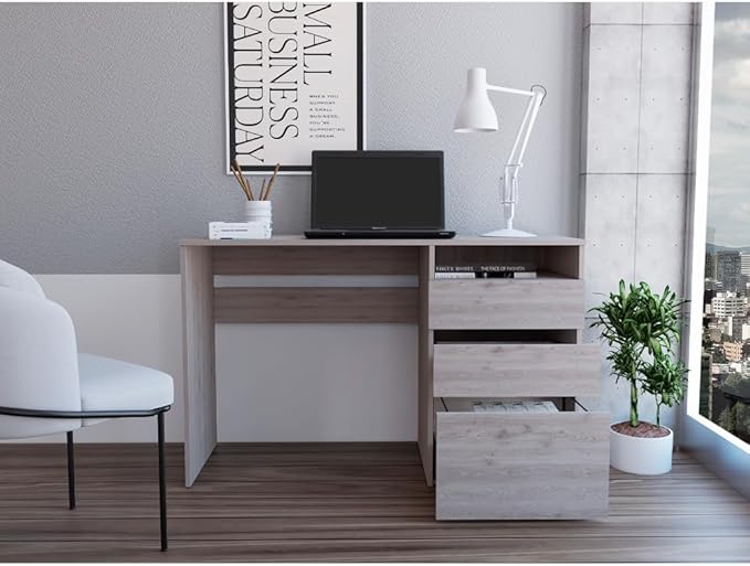 Home Office Computer Desk with 3 Drawers Computer Desk One Shelf Light Gray