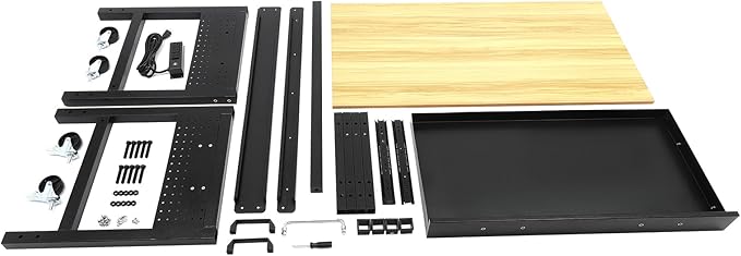 Mobile Standing Desk with Power Outlet Adjustable Height Rolling Workbench 2 Tier Computer Laptop Desk with Lockable Universal Wheels for Home Office Garage Easy to Assemble