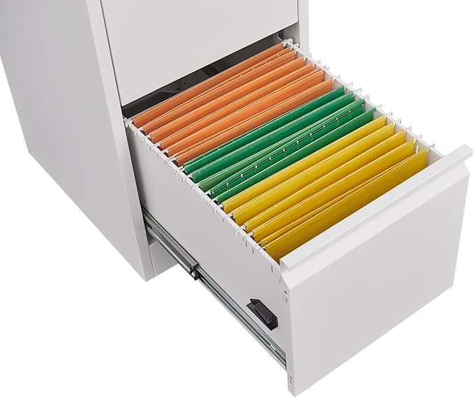 3 Drawer File Cabinet with Lock Small Filing Cabinets Under Desk Storage Organizer for Home Office Vertical Metal Locking Cabinets Drawers Fit Letter/A4/Legal Size FileWhite