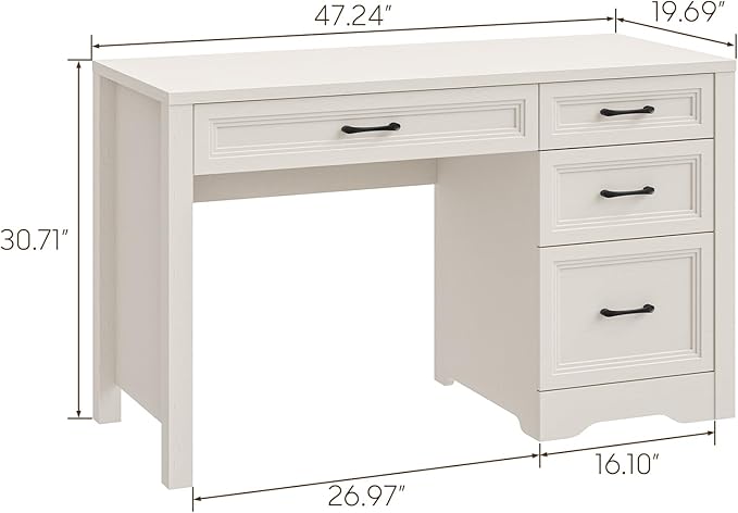 Vabches Farmhouse Executive Desk with Storage and Ample File Drawer Rustic Large Home Writing Desk for Bedroom Pure White