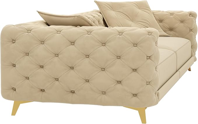 Ball &amp Cast 3-in-1 Convertible Sleeper Sofa with Movable Ottoman97.7 Velvet Pull Out Sofa Bed Modern Button Tufted 4-Seater Sofa Couch with Deep Seat for Living Room ApartmentOfficeApricot